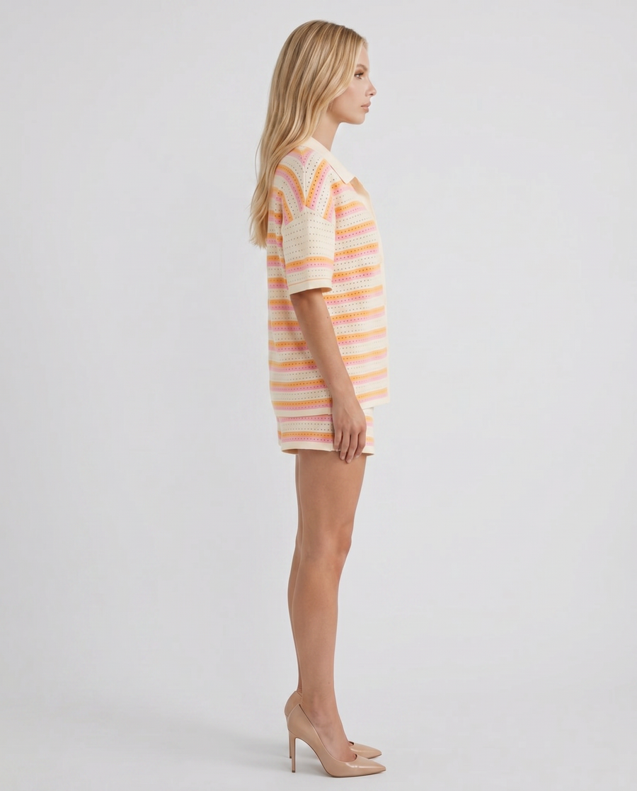 Cameron Striped Shorts Set - Cream