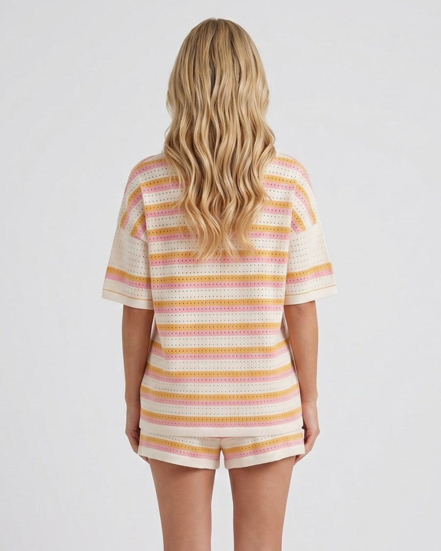 Cameron Striped Shorts Set - Cream