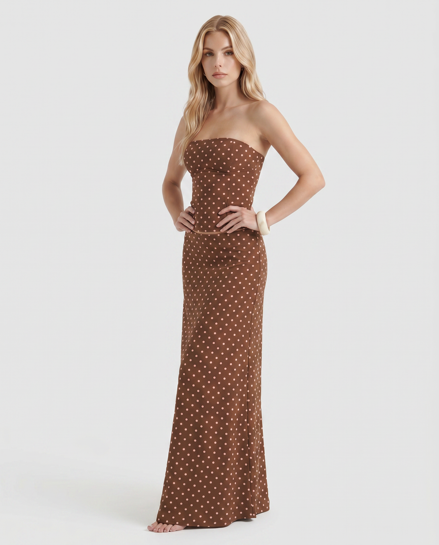 Charlotte Wrap Skirt Set - Cocoa Polka Dot