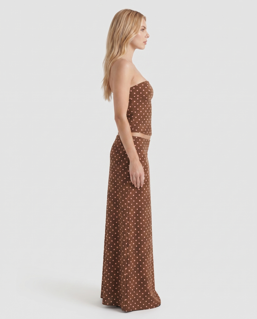 Charlotte Wrap Skirt Set - Cocoa Polka Dot
