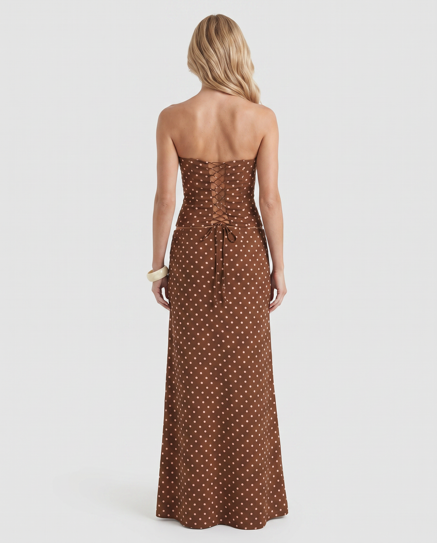 Charlotte Wrap Skirt Set - Cocoa Polka Dot