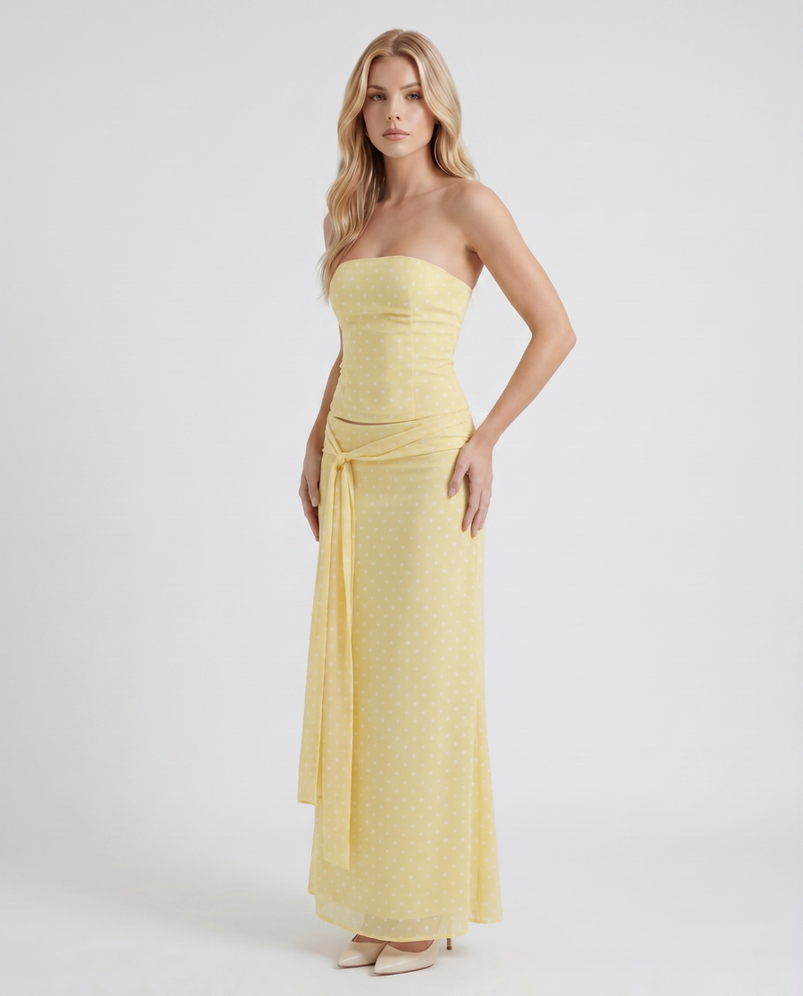 Charlotte Wrap Skirt Set - Lemon Polka Dot
