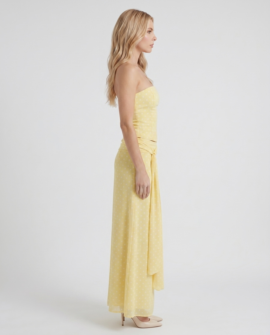 Charlotte Wrap Skirt Set - Lemon Polka Dot
