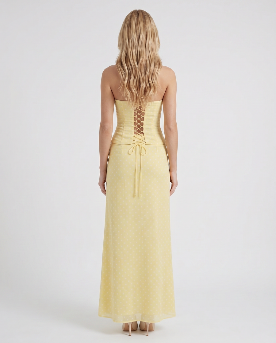 Charlotte Wrap Skirt Set - Lemon Polka Dot