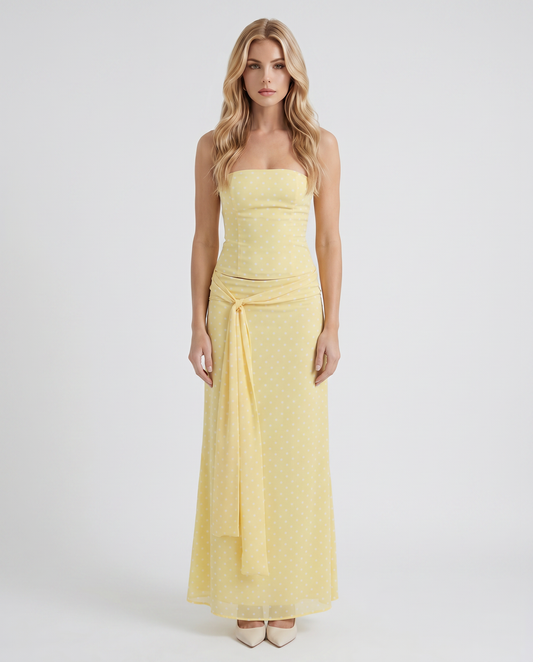 Charlotte Wrap Skirt Set - Lemon Polka Dot