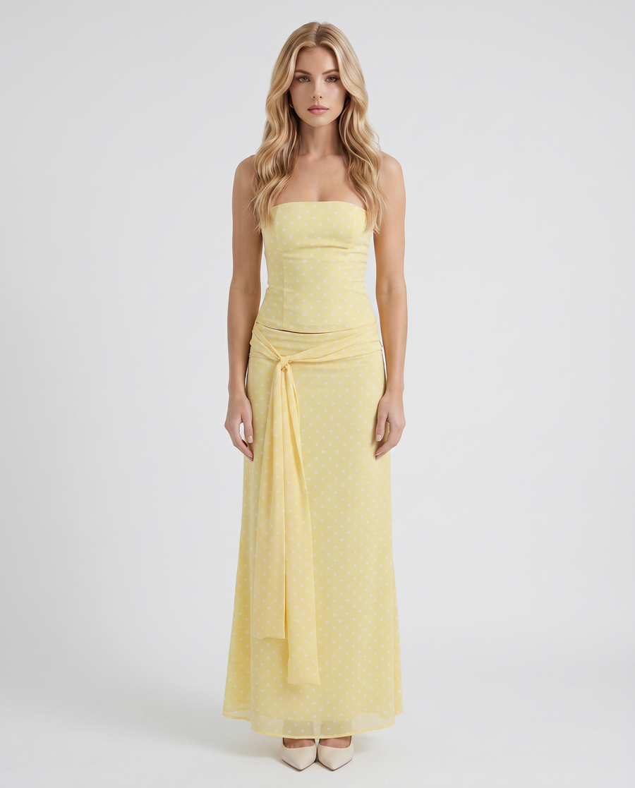 Charlotte Wrap Skirt Set - Lemon Polka Dot