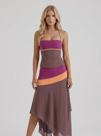 Cleo Skirt Set - Mauve & Orange
