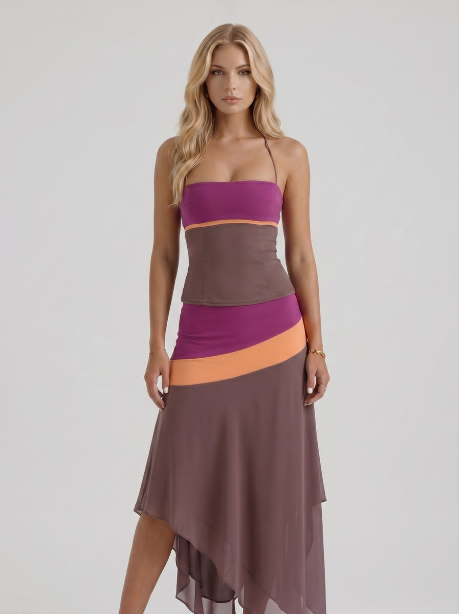 Cleo Skirt Set - Mauve & Orange