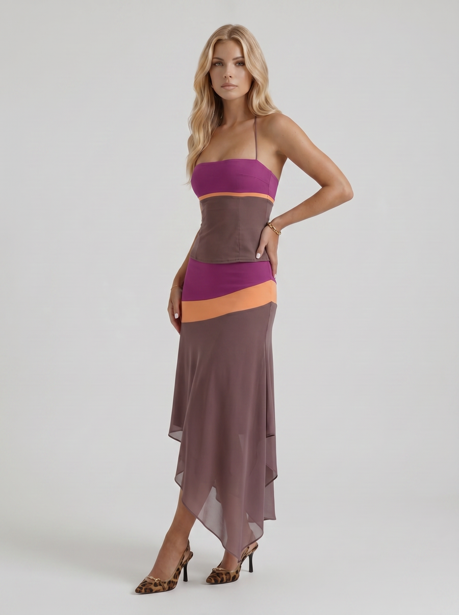 Cleo Skirt Set - Mauve & Orange