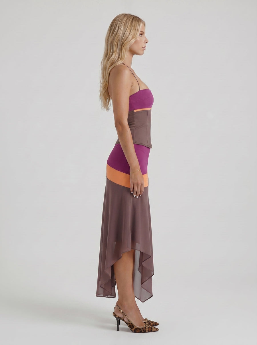 Cleo Skirt Set - Mauve & Orange