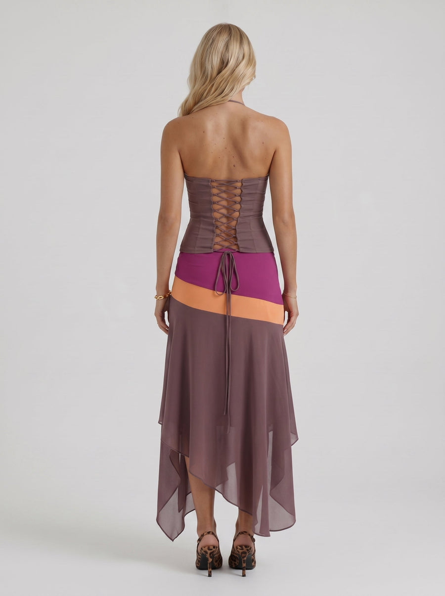 Cleo Skirt Set - Mauve & Orange