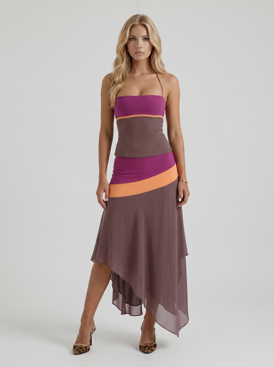 Cleo Skirt Set - Mauve & Orange