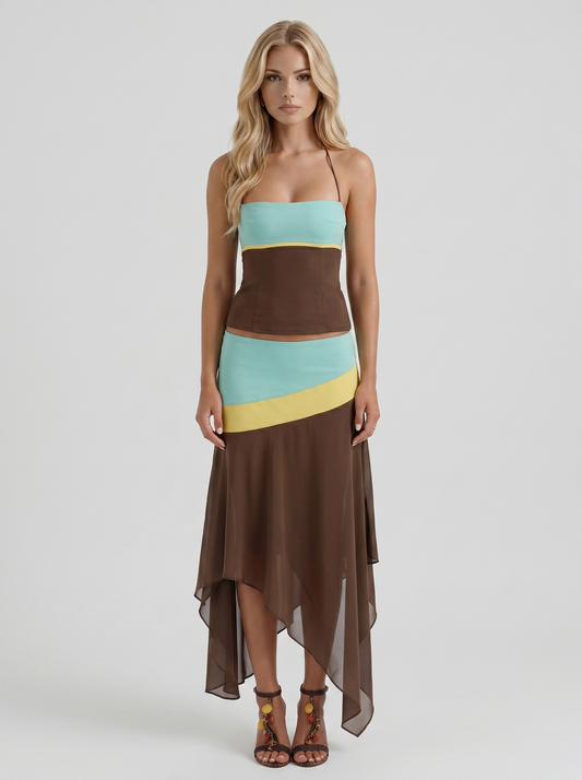 Cleo Skirt Set - Mocha & Mint
