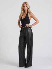 Gianna High Waist Belted Wide Leg Faux Leather Pants - Black