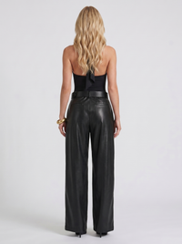 Gianna High Waist Belted Wide Leg Faux Leather Pants - Black