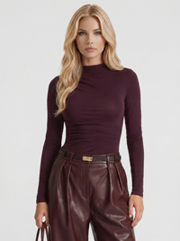 Gianna High Waist Belted Wide Leg Faux Leather Pants - Plum