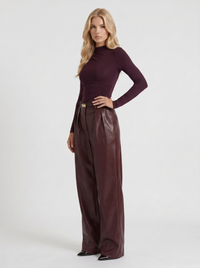 Gianna High Waist Belted Wide Leg Faux Leather Pants - Plum