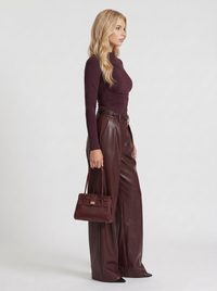 Gianna High Waist Belted Wide Leg Faux Leather Pants - Plum
