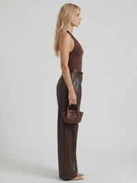 Gianna High Waist Belted Wide Leg Faux Leather Pants - Plum Brown