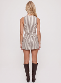 Ingrid Shift Mini Dress – Brown Stripe