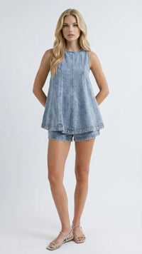 Josie Sleeveless Denim Top and Shorts Set