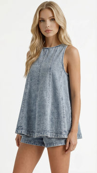 Josie Sleeveless Denim Top and Shorts Set