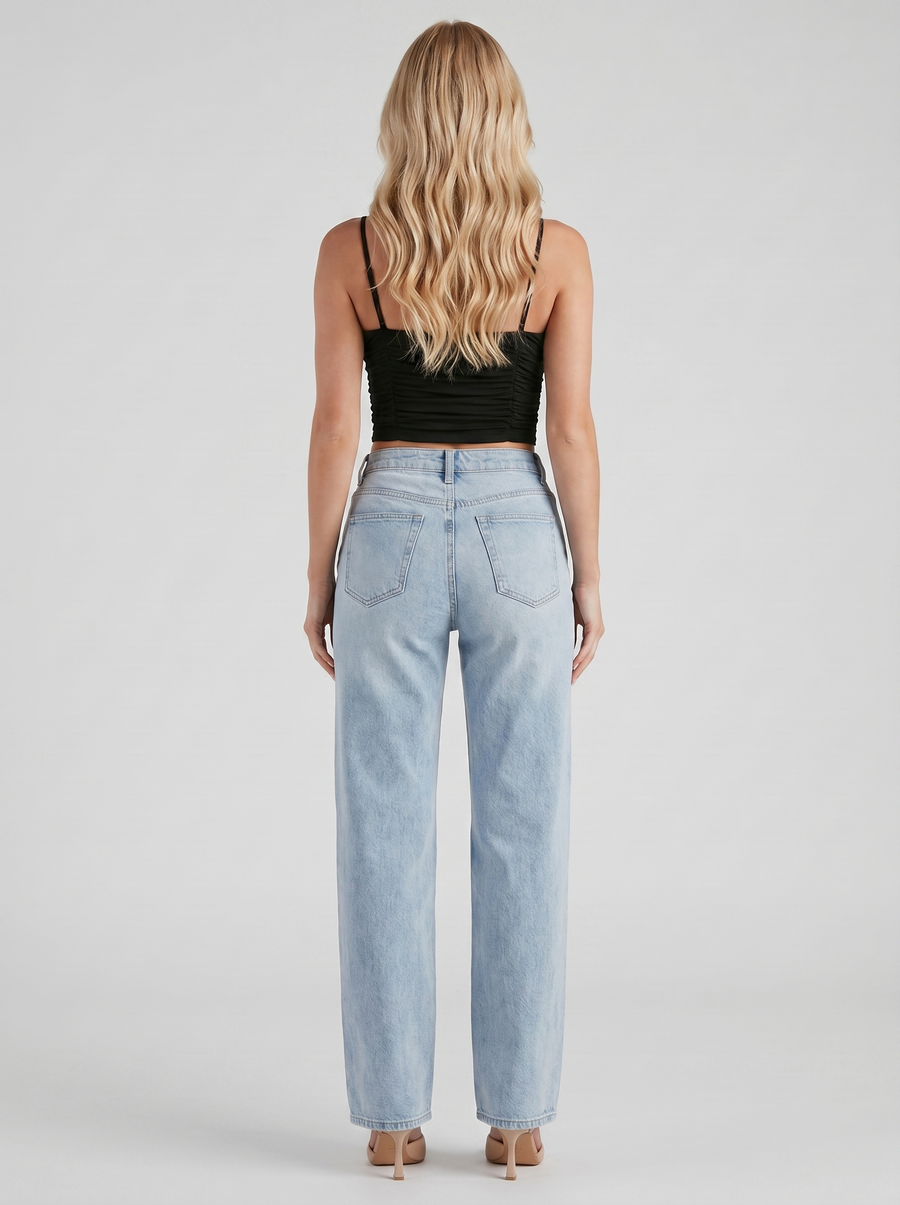Kaja High Rise Wide Leg Denim Jeans - Light Blue