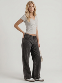 Nora Low Rise Wide Leg Denim Jeans - Black Washed