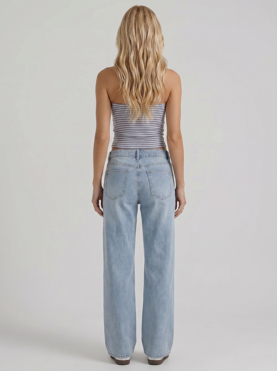 Nora Low Rise Wide Leg Denim Jeans - Blue Denim