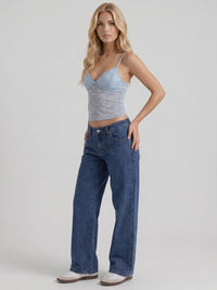 Nora Low Rise Wide Leg Denim Jeans - Blue Washed