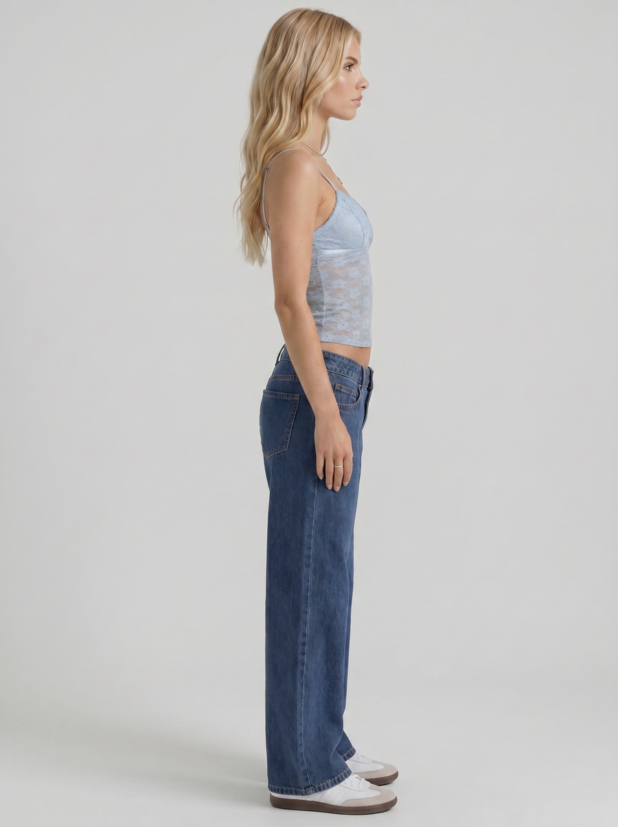 Nora Low Rise Wide Leg Denim Jeans - Blue Washed