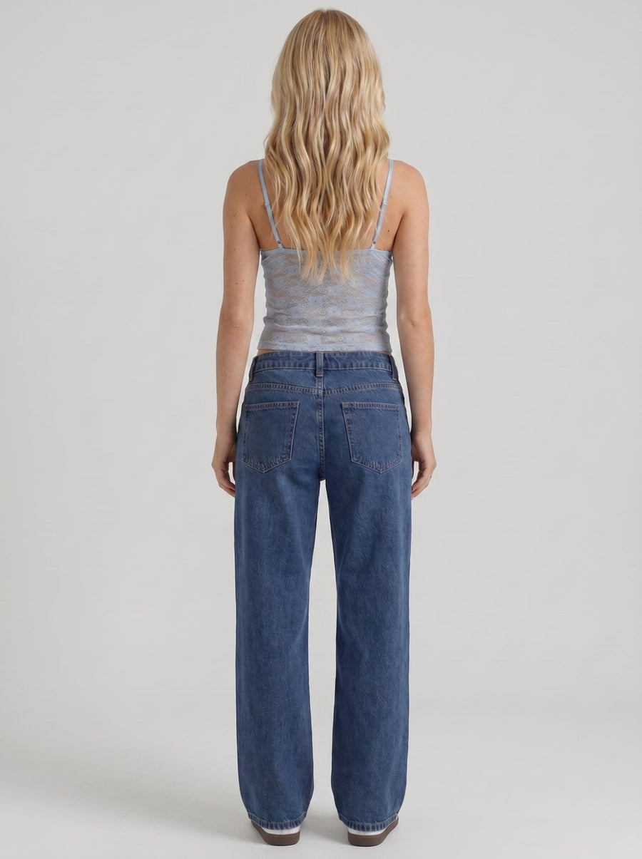 Nora Low Rise Wide Leg Denim Jeans - Blue Washed