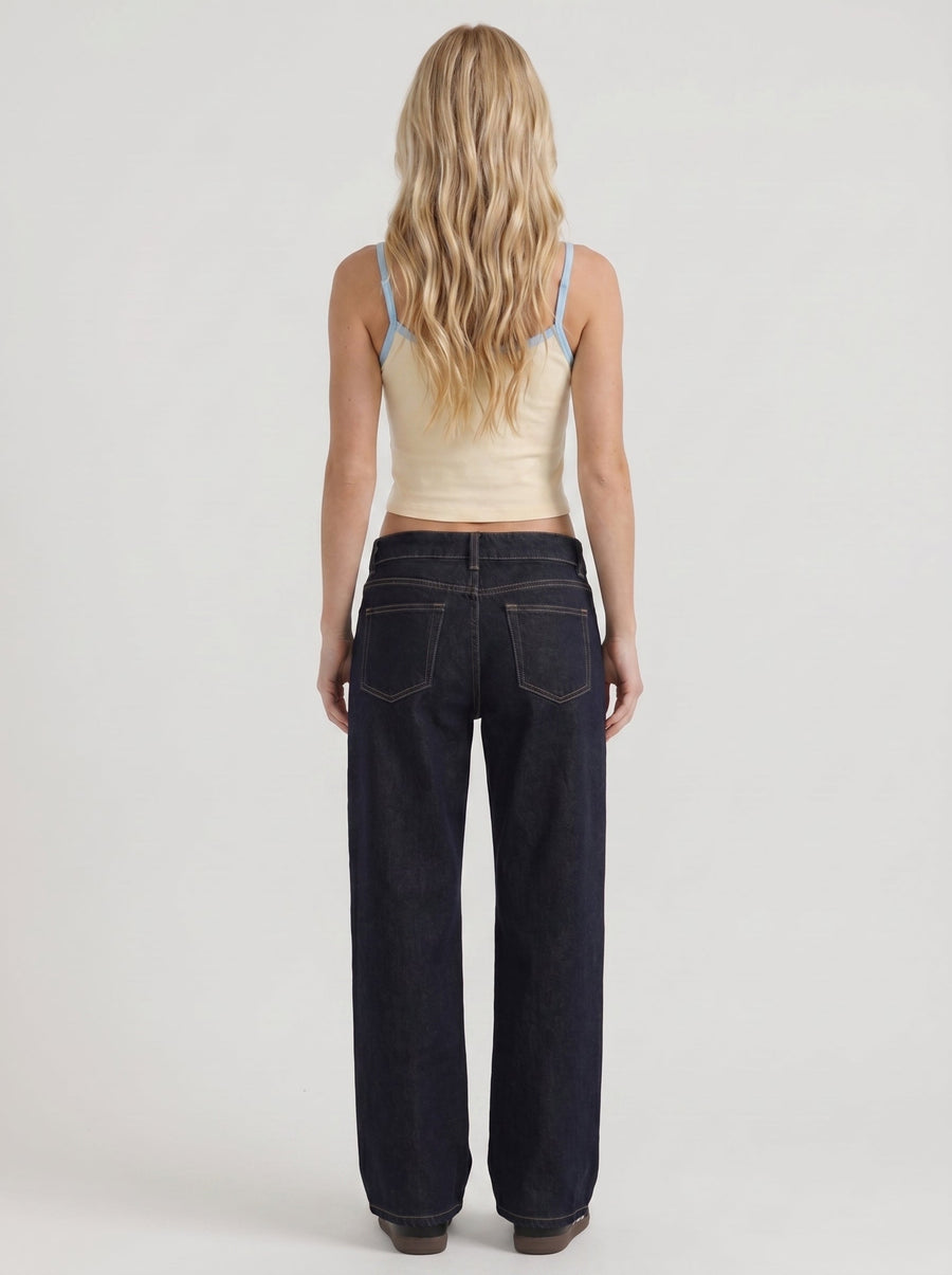 Nora Low Rise Wide Leg Denim Jeans - Indigo Blue Washed