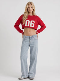Nora Low Rise Wide Leg Denim Jeans - Light Blue Red Stitch