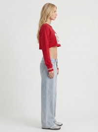 Nora Low Rise Wide Leg Denim Jeans - Light Blue Red Stitch