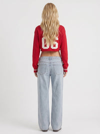 Nora Low Rise Wide Leg Denim Jeans - Light Blue Red Stitch