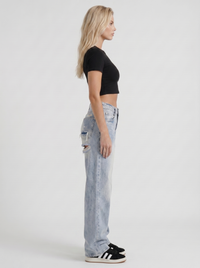 Reese Mid Rise Baggy Distressed Wide Leg Jeans - Light Blue