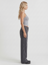 Romy Low Rise Pinstripe Wide Leg Denim Jeans - Charcoal Blue