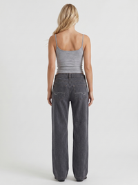 Romy Low Rise Pinstripe Wide Leg Denim Jeans - Charcoal Blue