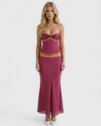 Sara Halter Bralette Maxi Skirt Set - Berry
