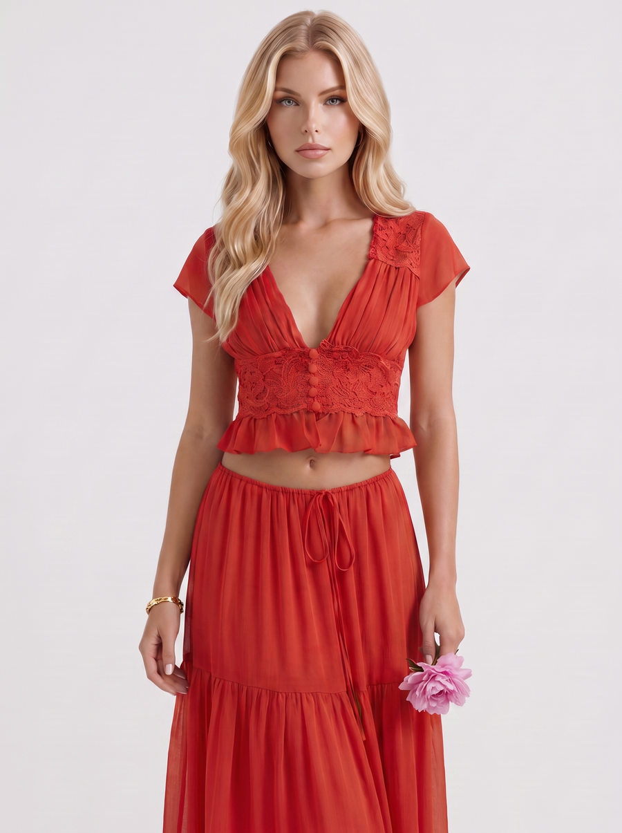 Talia Skirt Set - Red