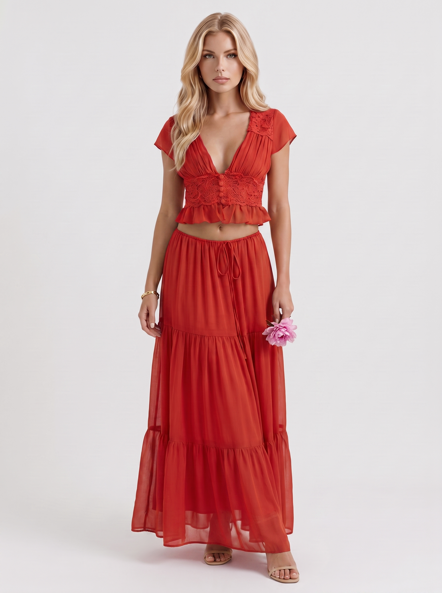 Talia Skirt Set - Red