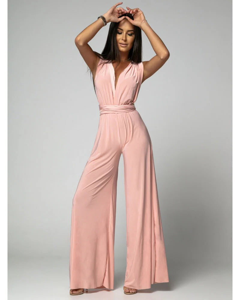 Kendra | Women's Deep V-Neck Wide Leg Jumpsuit