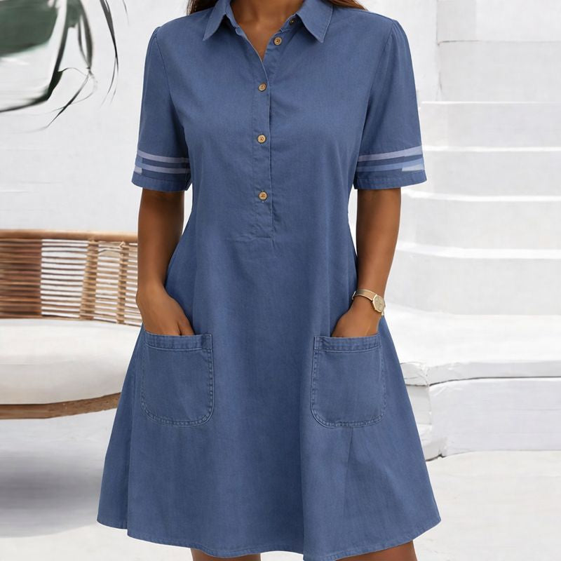 Kiera | Women's Button Front Short Sleeve Shirt Dress