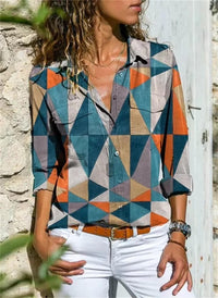 Kieran | Women's Geometric Print Long Sleeve Button Shirt