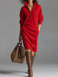 Kira | Women's Button Front Long Sleeve Midi Dress