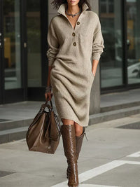 Kira | Women's Button Front Long Sleeve Midi Dress