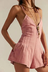 Dazed Denim Romper Pink