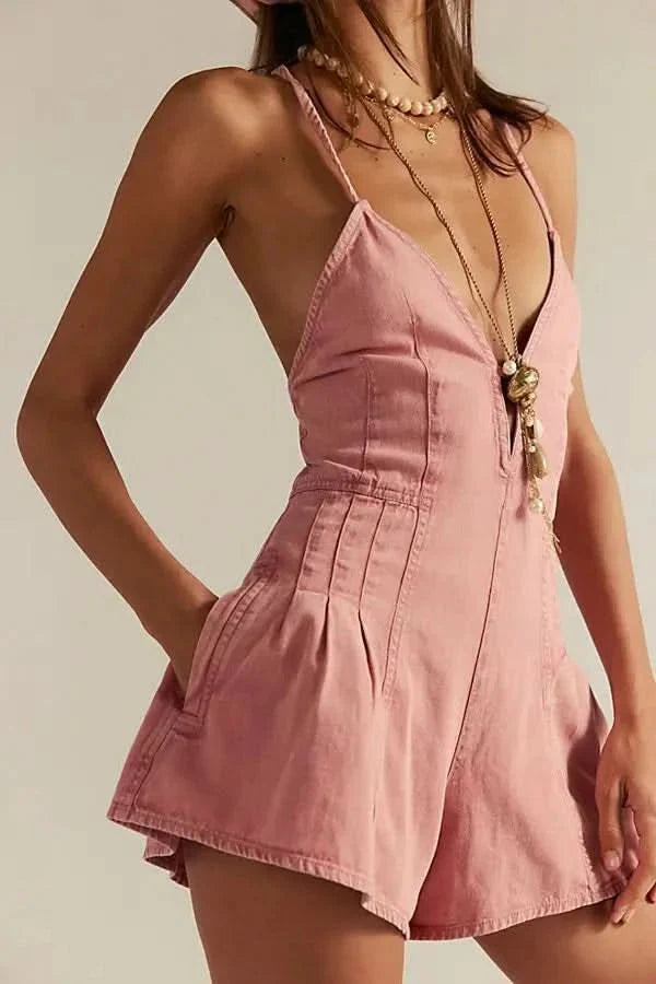 Dazed Denim Romper Pink