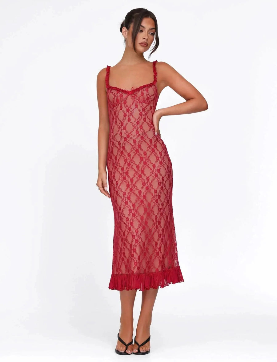 Deja Midi Dress Red